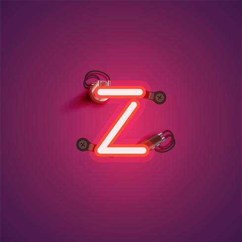 Red realistic neon character with wires and console from a fontset, vector illustration