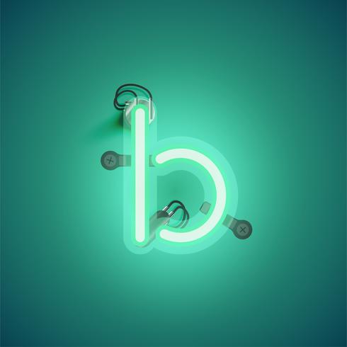 Green realistic neon character with wires and console from a fontset, vector illustration