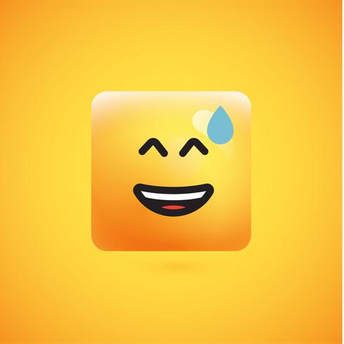 High detailed square yellow emoticon on a yellow background, vector illustration
