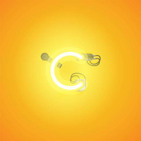 Yellow realistic neon character with wires and console from a fontset, vector illustration