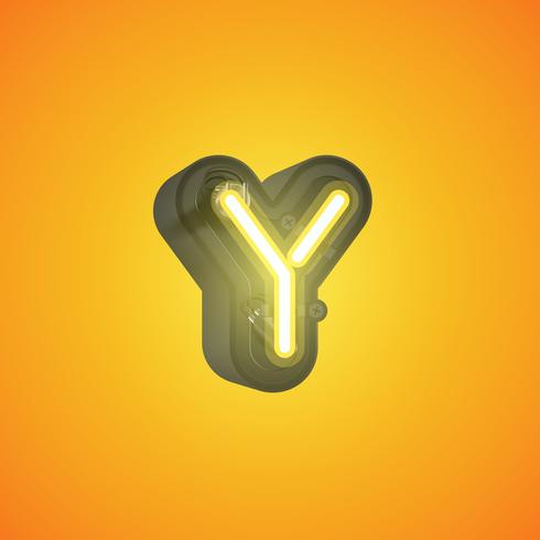 Realistic neon character from a set with console, vector illustration