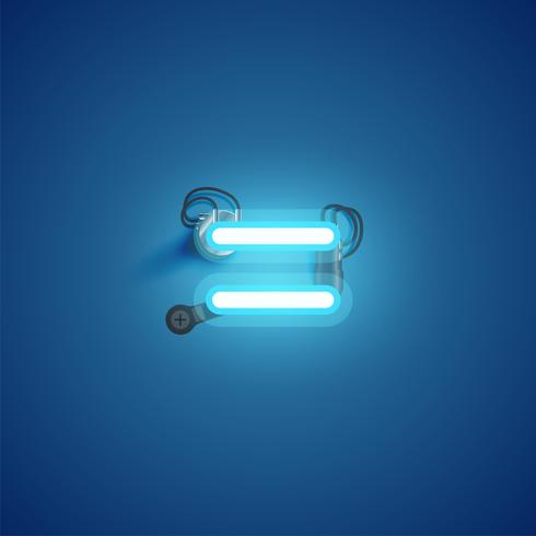 Blue realistic neon character with wires and console from a fontset, vector illustration