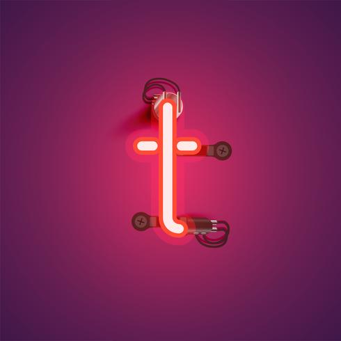 Red realistic neon character with wires and console from a fontset, vector illustration