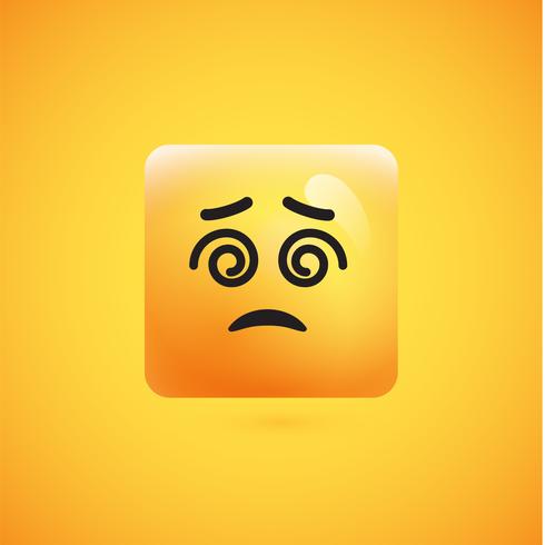 High detailed square yellow emoticon on a yellow background, vector illustration