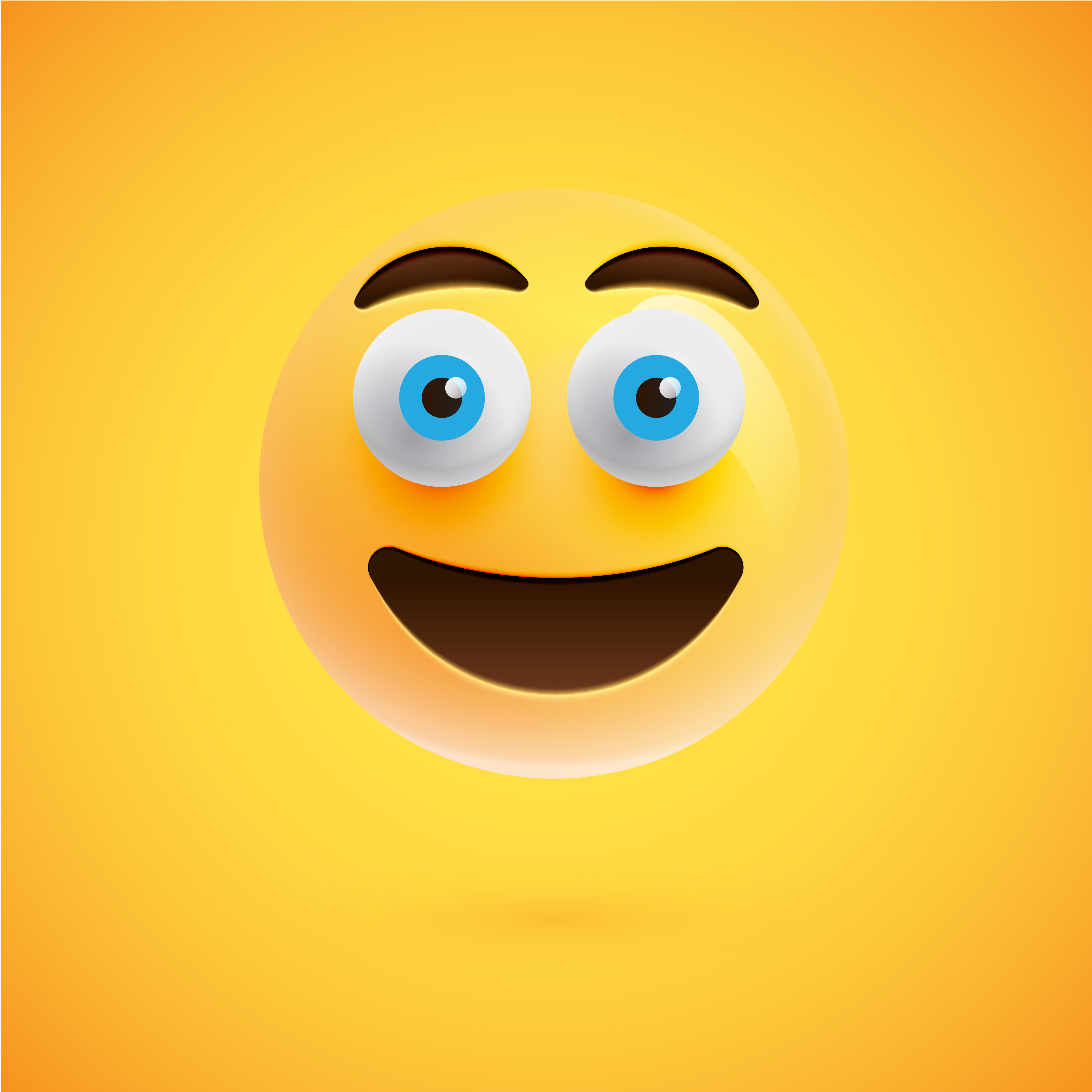 Yellow realistic emoticon smiley face, vector illustration