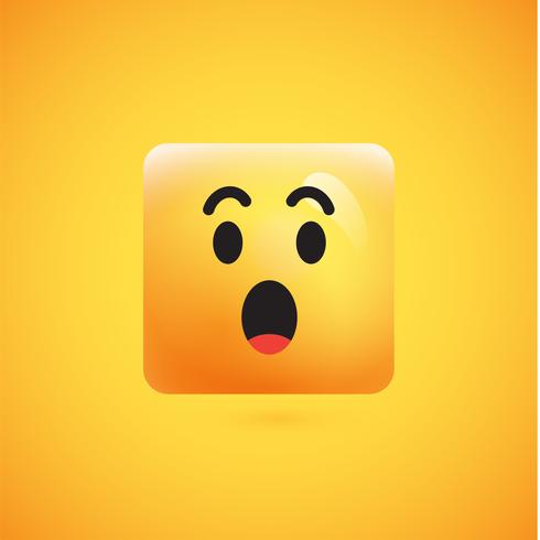 High detailed square yellow emoticon on a yellow background, vector illustration