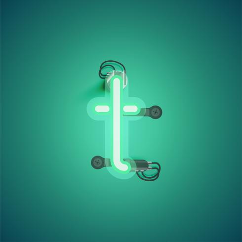Green realistic neon character with wires and console from a fontset, vector illustration