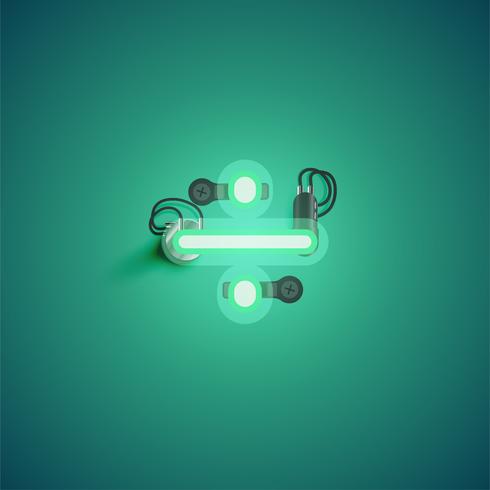 Green realistic neon character with wires and console from a fontset, vector illustration