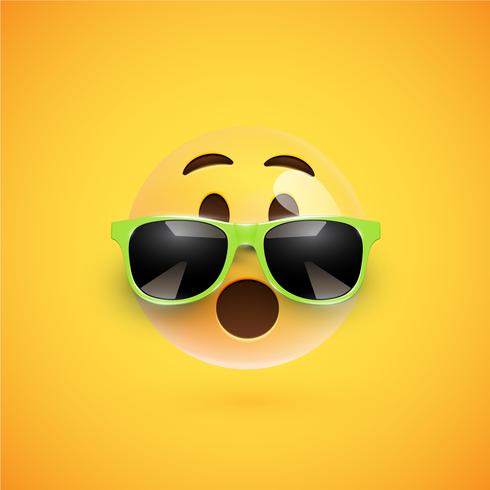 High-detailed 3D smiley with sunglasses on a colorful background, vector illustration