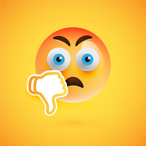 Emoticon with thumbs down, vector illustration