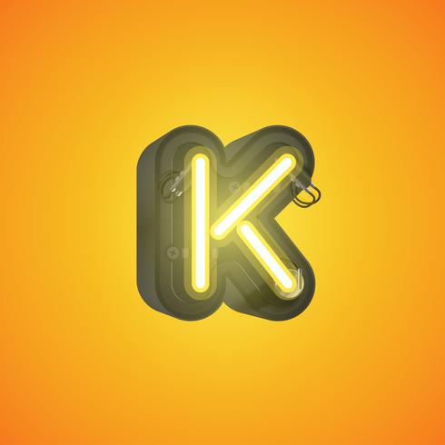 Realistic neon character from a set with console, vector illustration