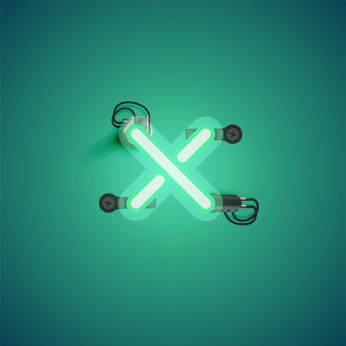 Green realistic neon character with wires and console from a fontset, vector illustration