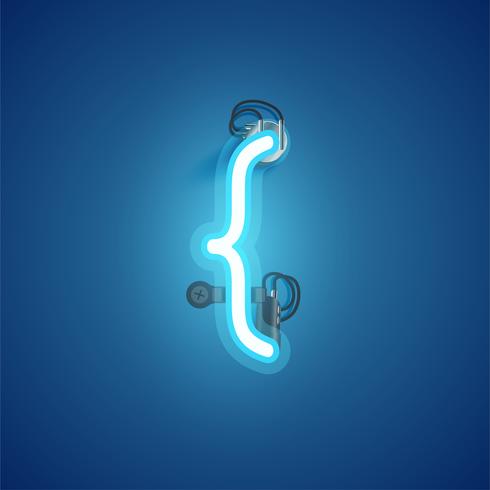 Blue realistic neon character with wires and console from a fontset, vector illustration