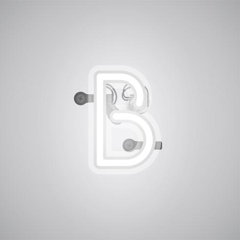 Gray realistic neon character with wires and console from a fontset, vector illustration