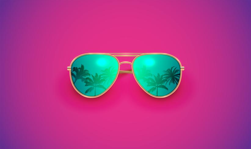 Gafas de sol vector realista en un fondo colorido, ilustración vectorial