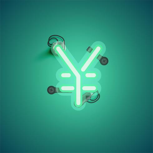 Green realistic neon character with wires and console from a fontset, vector illustration