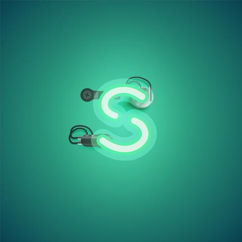 Green realistic neon character with wires and console from a fontset, vector illustration