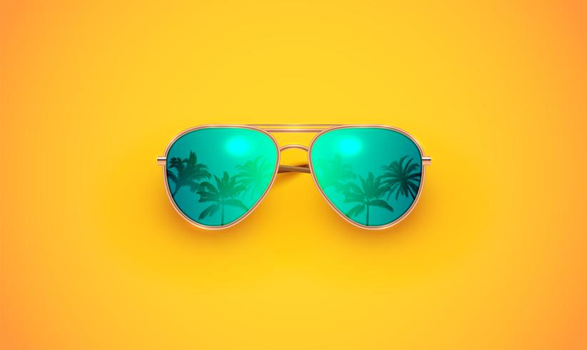 Gafas de sol vector realista en un fondo colorido, ilustración vectorial