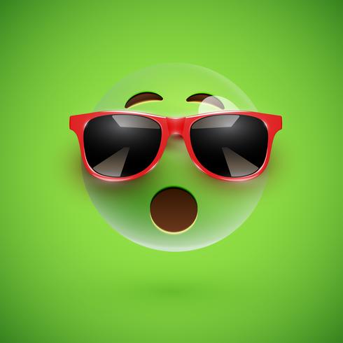 High-detailed 3D smiley with sunglasses on a colorful background, vector illustration