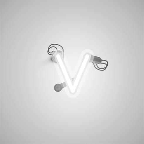 Gray realistic neon character with wires and console from a fontset, vector illustration