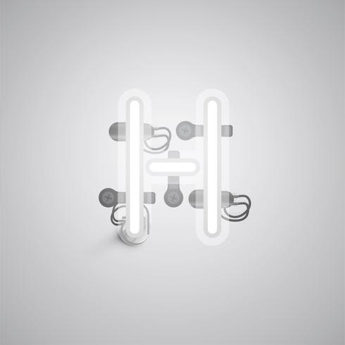Gray realistic neon character with wires and console from a fontset, vector illustration