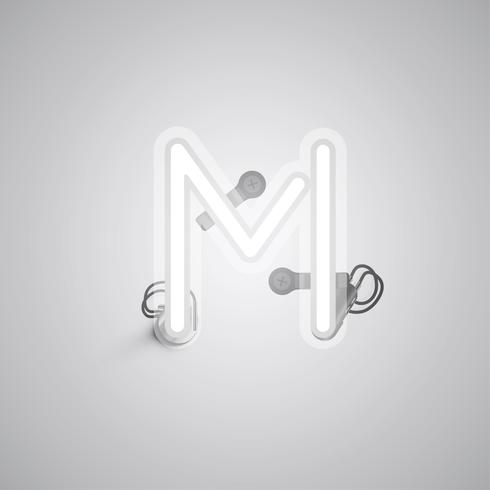 Gray realistic neon character with wires and console from a fontset, vector illustration