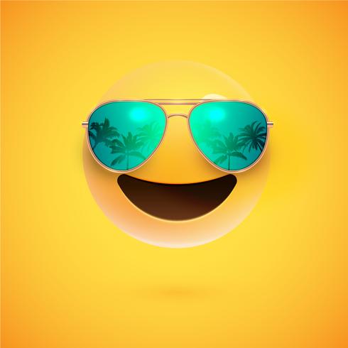 High-detailed 3D smiley with sunglasses on a colorful background, vector illustration