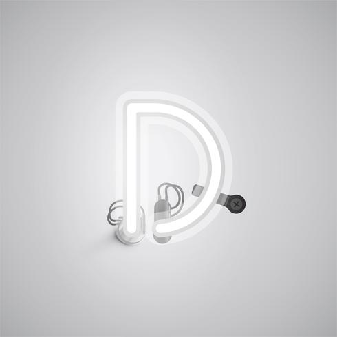 Gray realistic neon character with wires and console from a fontset, vector illustration