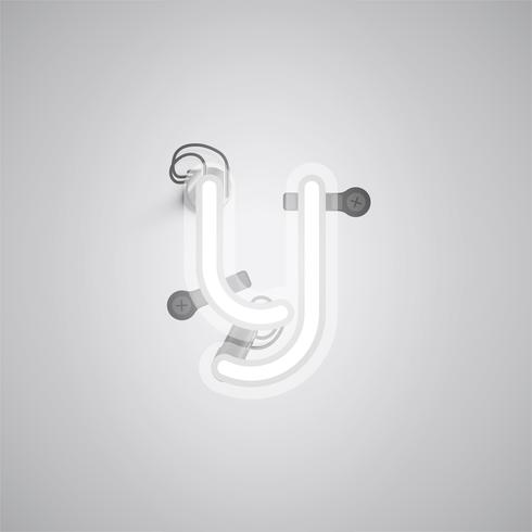 Gray realistic neon character with wires and console from a fontset, vector illustration