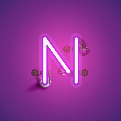 Pink realistic neon character with wires and console from a fontset, vector illustration