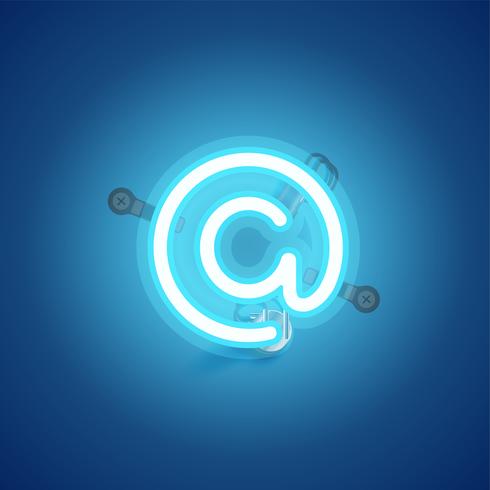 Blue realistic neon character with wires and console from a fontset, vector illustration