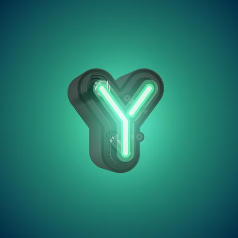 Realistic neon character from a set with console, vector illustration