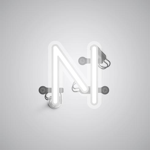 Gray realistic neon character with wires and console from a fontset, vector illustration