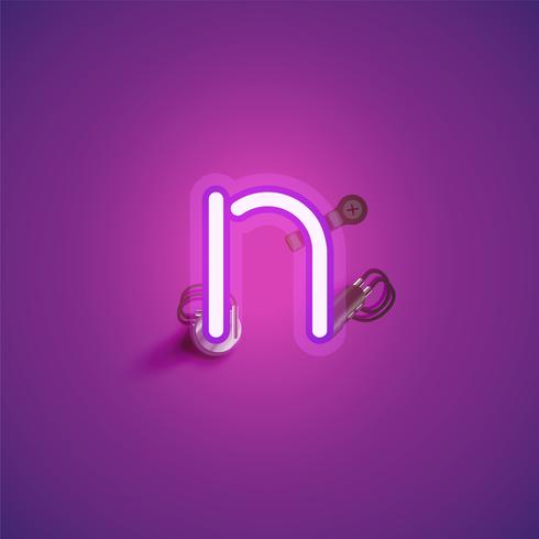 Pink realistic neon character with wires and console from a fontset, vector illustration