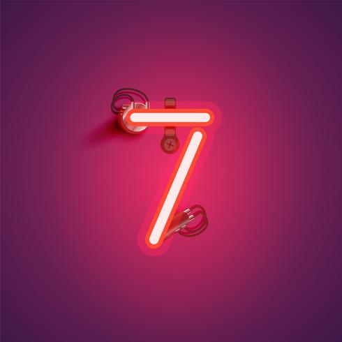 Red realistic neon character with wires and console from a fontset, vector illustration