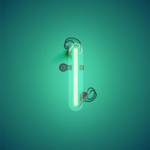 Green realistic neon character with wires and console from a fontset, vector illustration