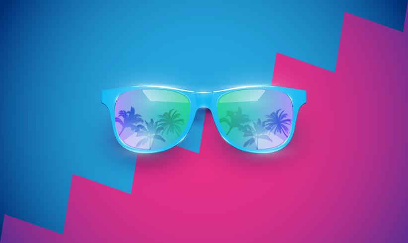 Gafas de sol vector realista en un fondo colorido, ilustración vectorial