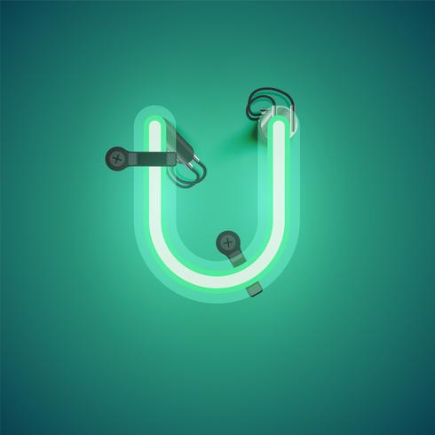 Green realistic neon character with wires and console from a fontset, vector illustration