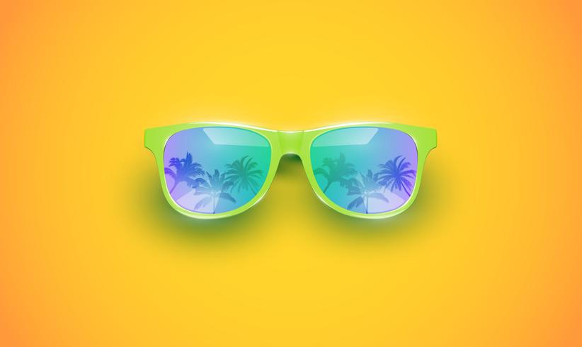 Gafas de sol vector realista en un fondo colorido, ilustración vectorial