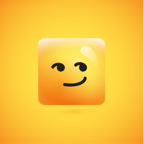 High detailed square yellow emoticon on a yellow background, vector illustration