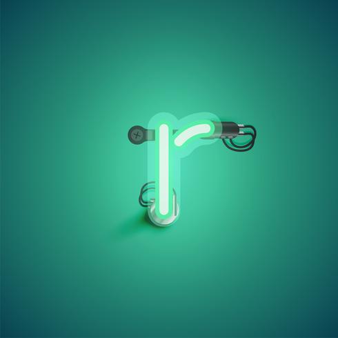 Green realistic neon character with wires and console from a fontset, vector illustration
