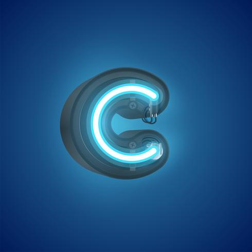 Realistic neon character from a set with console, vector illustration