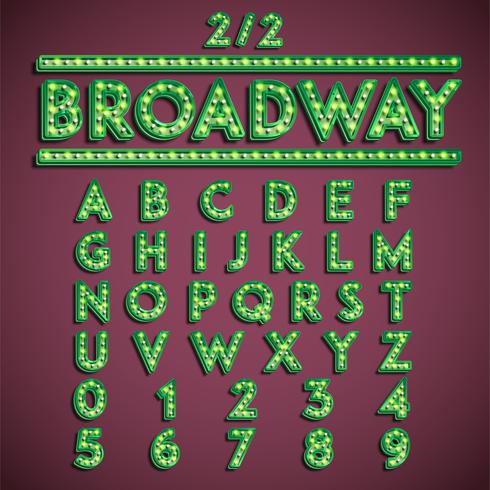 'Broadway' fontset with lamps, vector illustration