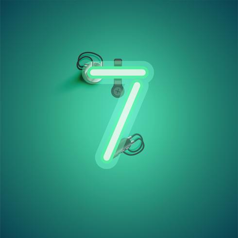 Green realistic neon character with wires and console from a fontset, vector illustration