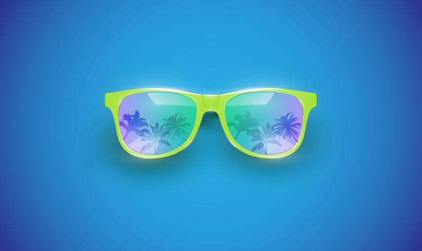 Gafas de sol vector realista en un fondo colorido, ilustración vectorial