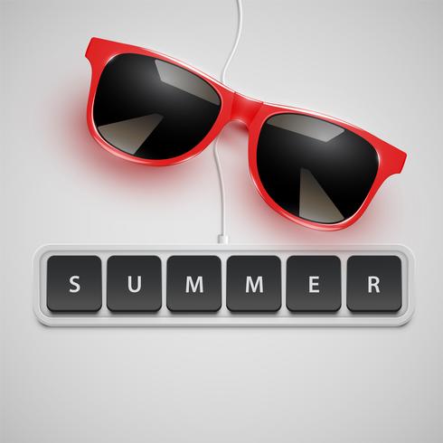 High-detailed realistic sunglasses on desk with keyboard, vector illustration
