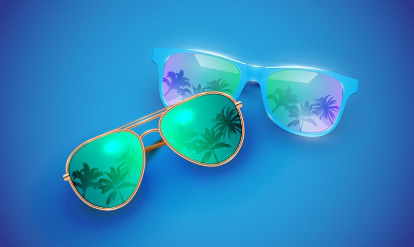 Realistic vector sunglasses on a colorful background, vector illustration