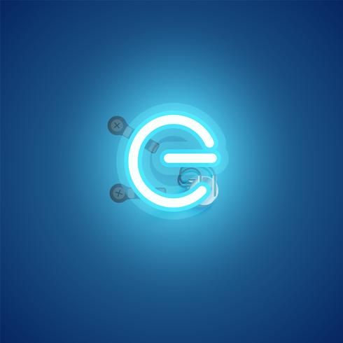 Blue realistic neon character with wires and console from a fontset, vector illustration