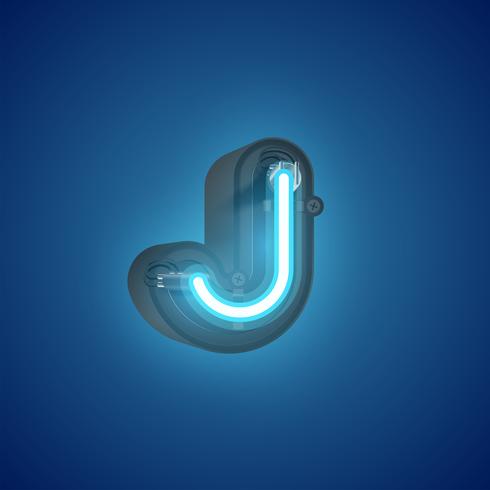 Realistic neon character from a set with console, vector illustration