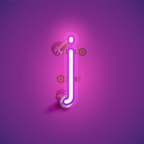 Pink realistic neon character with wires and console from a fontset, vector illustration